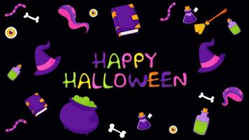 Funny Halloween Cartoon Elements Background On Alpha Channel video
