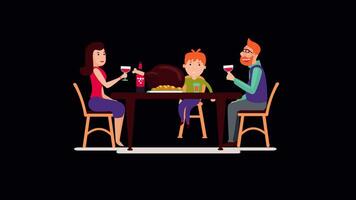 Happy Family Having Dinner at Restaurant On Alpha Channel video