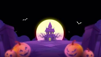 Halloween Pumpkins And Castle In The Graveyard On Alpha Channel video