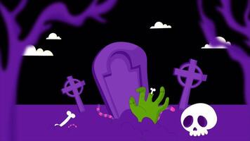 Halloween Cartoon Zombie Hand In The Graveyard On Alpha Channel video