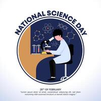 Square National Science Day background with a scientist researching vector