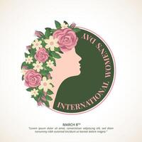 International Women's Day background with a woman and flower hair vector