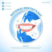 Square National Dentist's Day background with dentist's hands and tools vector