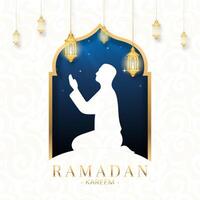 Square Ramadan Kareem background with a silhouette of prayer vector