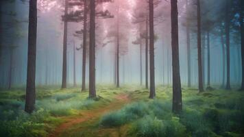 AI generated a forest with pink flowers and trees video