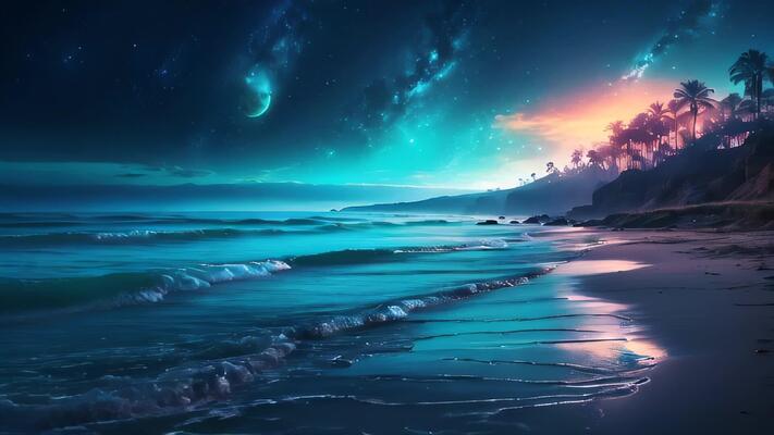 AI generated Seaside Serenity A stunning view capturing the beauty of the sun setting over the ocean with rocks lining the coast creating a tranquil and picturesque seascape