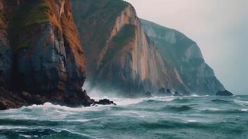 ai generato mare serenità un' sbalorditivo Visualizza cattura il bellezza di il sole ambientazione al di sopra di il oceano, con rocce liner il costa, la creazione di un' tranquillo e pittoresco paesaggio marino video