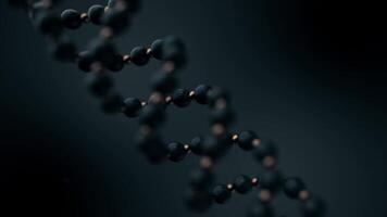 Abstract animation of blurred grey DNA strand rotating on dark grey background. Concept of biotechnology. video