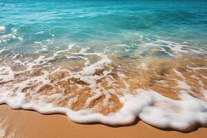 AI generated Sea wave with foam on a tropical sandy beach photo