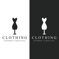 Women's clothing Logo design with hanger, luxury clothes. Logo for business, boutique, fashion shop, model, shopping and beauty. vector