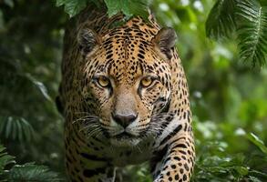 ai generado un majestuoso jaguar en sus natural habitat foto