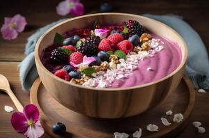 AI generated Berry smoothie bowl. Generate ai photo