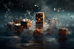 AI generated Dice falling water clear energy. Generate Ai photo