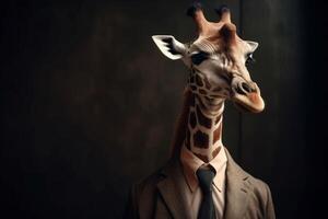 ai generado jirafa director vestido en negocio traje. generar ai foto