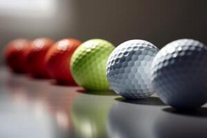 AI generated Golf balls row on glass table. Generate Ai photo