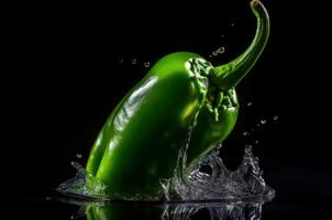 AI generated Green chili pepper aqua splattering. Generate ai photo