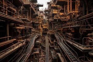 AI generated Dimly-lit Industrial narrow subway. Generate Ai photo