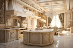 AI generated Stylish Modern luxury kitchen. Generate Ai photo