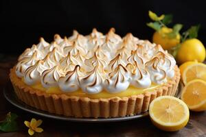 AI generated Tantalizing Lemon meringue pie in sunlight. Generate ai photo