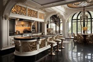 AI generated Lavish Modern luxury kitchen. Generate Ai photo