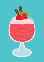 fresa hielo afeitado verano bebida y bebida en plano dibujos animados ilustración vector