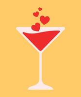 Valentines Day Drink Wine Glass Cocktail Flat Vector Illustration