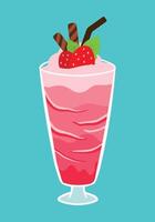 Strawberry Smoothie Milkshake Summer Drink and Beverage in Flat Cartoon Illustration vector