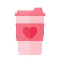 Hot Coffee in Pink Cup for Valentine Drink Cute Cartoon Vector Illustration