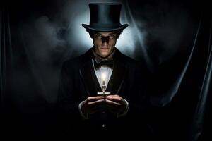 AI generated Captivating Magician with top hat scene. Generate Ai photo