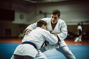 AI generated Agile Male training judo. Generate Ai photo