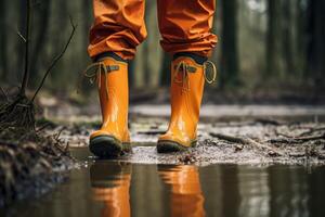 AI generated Non-slip Boots rubber in flooded house. Generate Ai photo