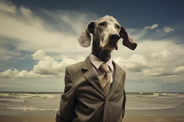 AI generated Loyal Man dog sunset. Generate Ai