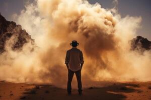 AI generated Inhospitable Man desert smoke. Generate Ai photo