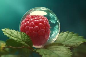 AI generated Raspberry green leaf bubble. Generate Ai photo