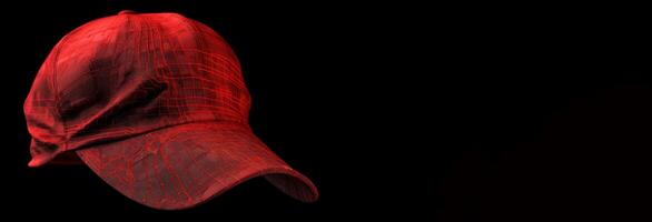 AI generated Soft hat with red tracks on black background banner. Generate ai photo