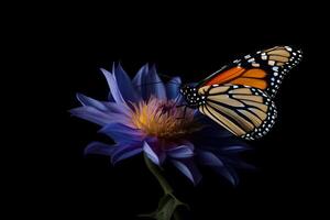 ai generado monarca mariposa en flor. neural red ai generado foto