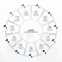 Blue tone circle infographic with 11 steps, process or options. vector