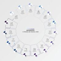 Blue tone circle infographic with 15 steps, process or options. vector