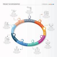 3D Road way infographic circle of 9 steps and business icons for finance process steps. vector