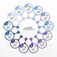 azul tono circulo infografía con 13 pasos, proceso o opciones vector