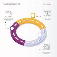 3D Road way infographic circle of 3 steps and business icons for finance process steps. vector