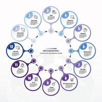 Blue tone circle infographic with 12 steps, process or options. vector