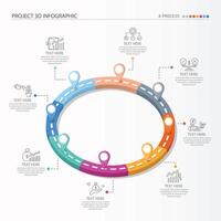 3D Road way infographic circle of 8 steps and business icons for finance process steps. vector