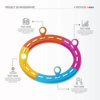 3D Road way infographic circle of 4 steps and business icons for finance process steps. vector