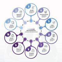 Blue tone circle infographic with 10 steps, process or options. vector