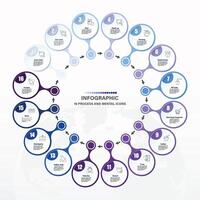 Blue tone circle infographic with 16 steps, process or options. vector