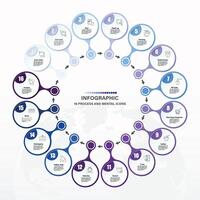 Blue tone circle infographic with 16 steps, process or options. vector