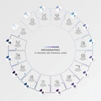 azul tono circulo infografía con dieciséis pasos, proceso o opciones vector