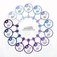 azul tono circulo infografía con 14 pasos, proceso o opciones vector