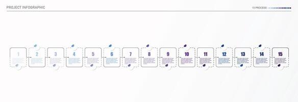 infografía proceso diseño con íconos y 15 opciones o pasos. vector